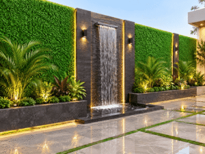 سور حديقة مكسو بالعشب الجداري وأشرطة بديل الخشب في مكة